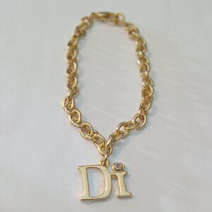 Vintage DI Charm Bracelet Diamond Gold -Tone Logo Chain Bracelet  New